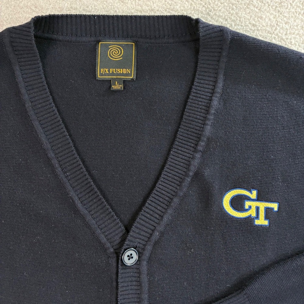 Vintage Georgia Tech Cardigan Mens L Blue Embroidered Sweater Collegiate Preppy